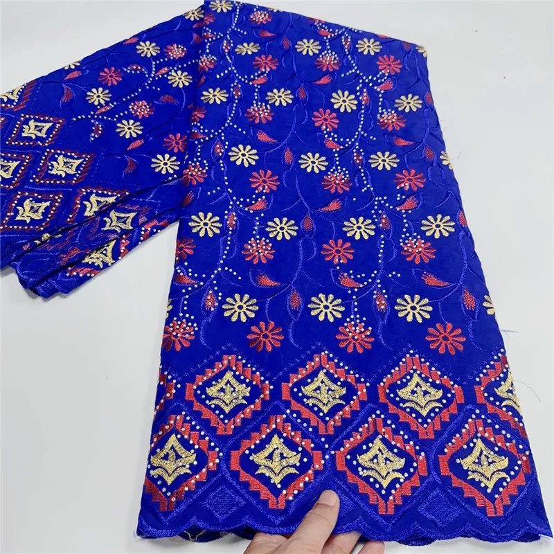 

5 Yards African Swiss Voile Lace Fabric Embroidery High Quality With Stones Dry 100% Cotton For Wedding 3L071502