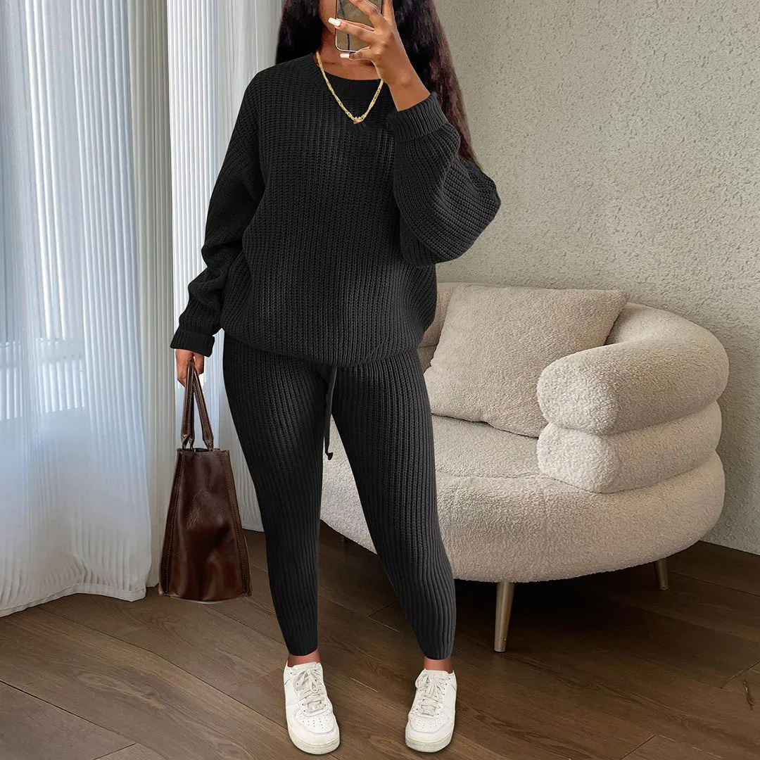 Women Knitted Sweater Sets Long Sleeve O Neck Pullovers