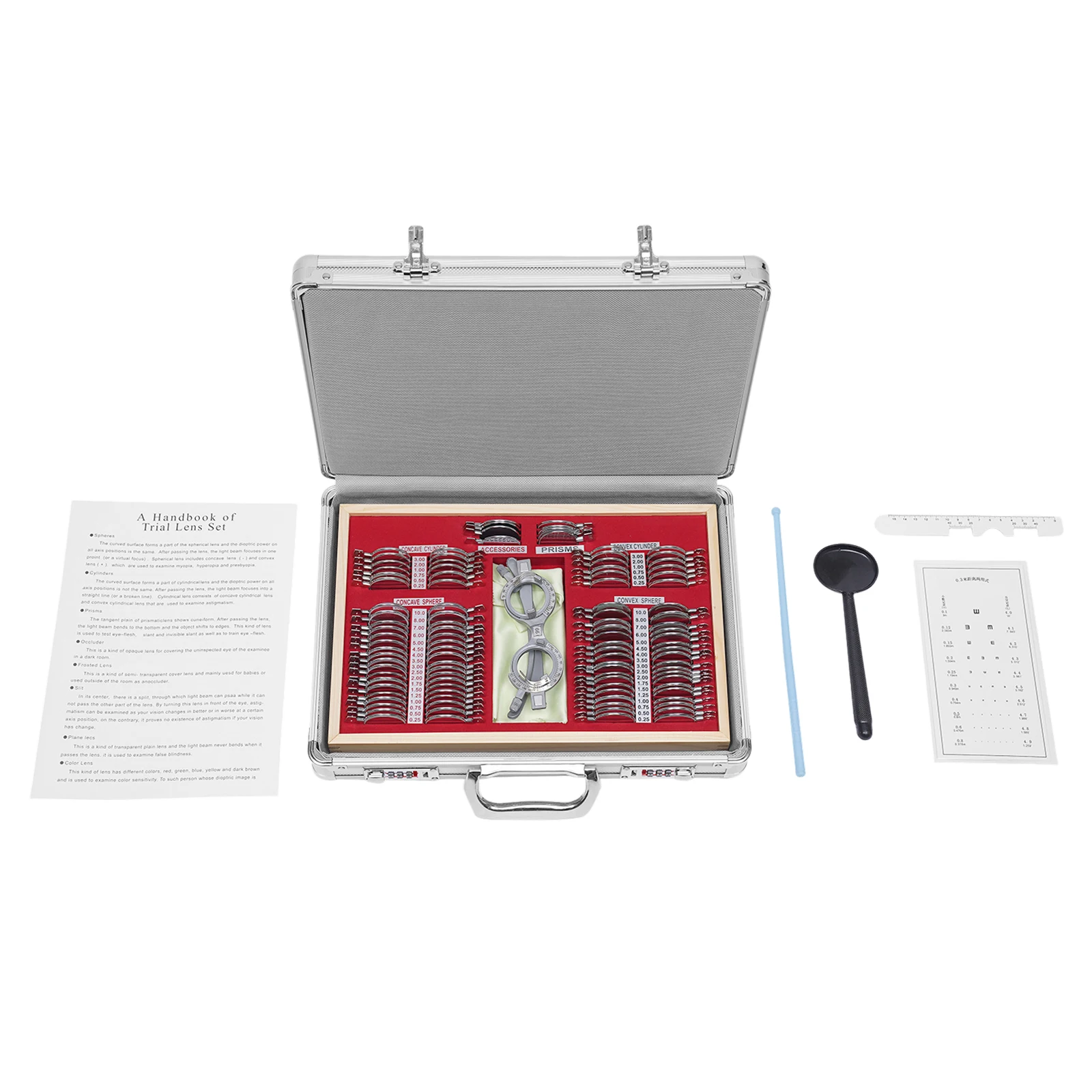 104-Piece Optometry Trial Lens Set Metal/Glass Construction for Precision Vision Testing & Refraction, Trial Lens Set Kit