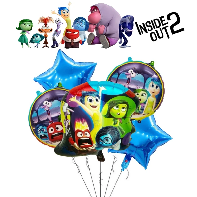 

5pcs Inside Out 2 Aluminum Film Balloons Anime Figure Joy Anger Children's Birthday Party Decoration