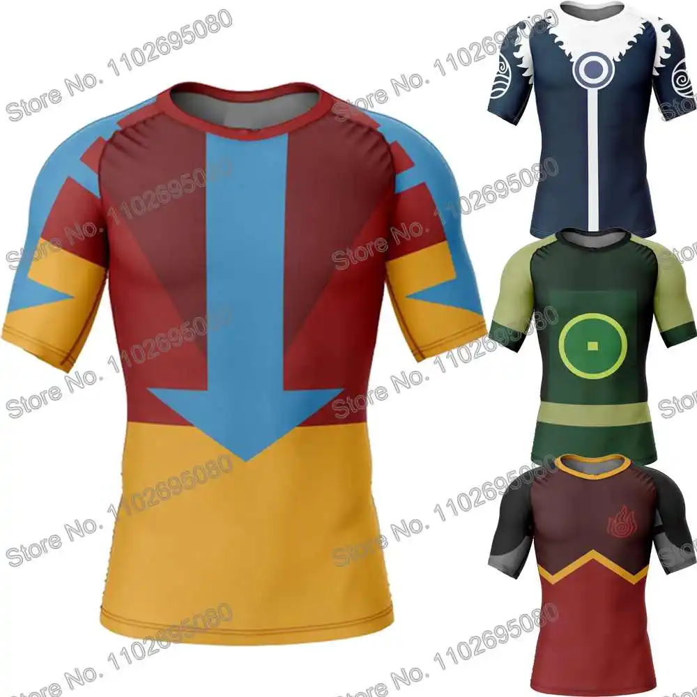 Airbenders Anime Surf Clothing BJJ MMA Men Rash Guard Short Sleeve Diving T-Shirt Swimwear Summer Beach Floatsuit Women GYM Tops