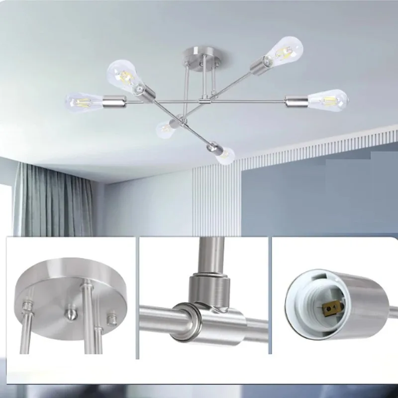 Suspension Plafonnier 6 Lumières - Style Mid-Century - Laiton Brut - Sparkling Lightings - Neuf