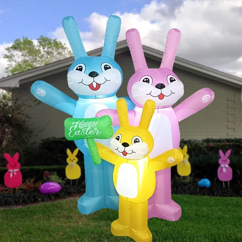 Easter Inflatable Outdoor Toys Easter Bunny Family Eggs Carrot with Build-in LEDs Blow Up Decorations for Party Yard Garden Lawn