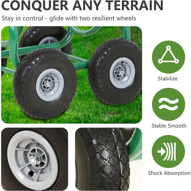 Hose Reel Hold Up To 300 Ft Heavy Duty Garden Hose Reel Sturdy Water Hose Reel Cart 4 Wheels Storage Basket Garden Lawn Yard 6