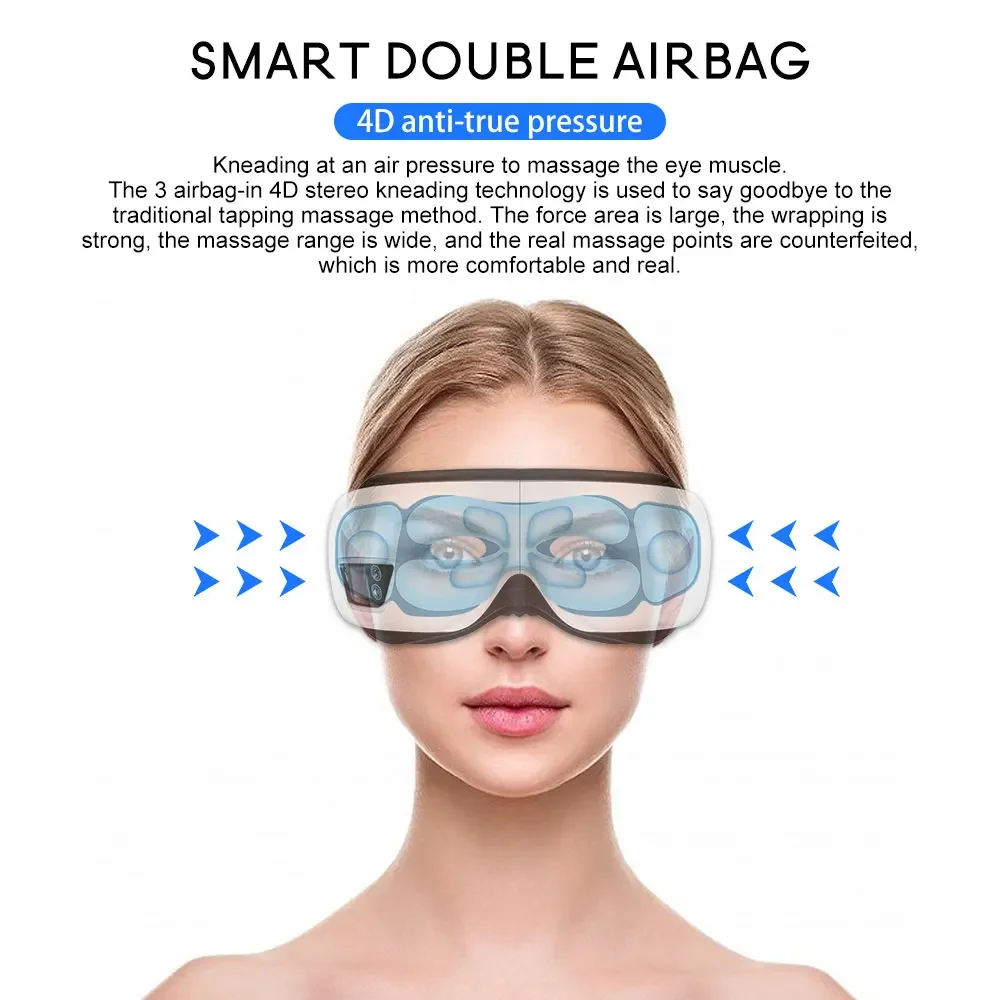 Eye Massager 6D Smart Airbag Vibration Bluetooth Eye Care Instrument Hot Compress Bluetooth Eye Massage Glasses Fatigue Pouch