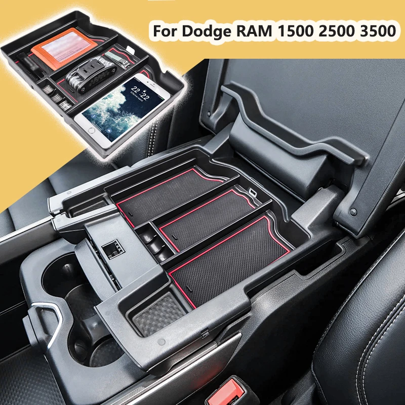 

Center Console Organizer Fit For Dodge RAM 1500 2500 3500 2024-2019 Accessories Interior Storage Box Armrest Storage Tray (Red)
