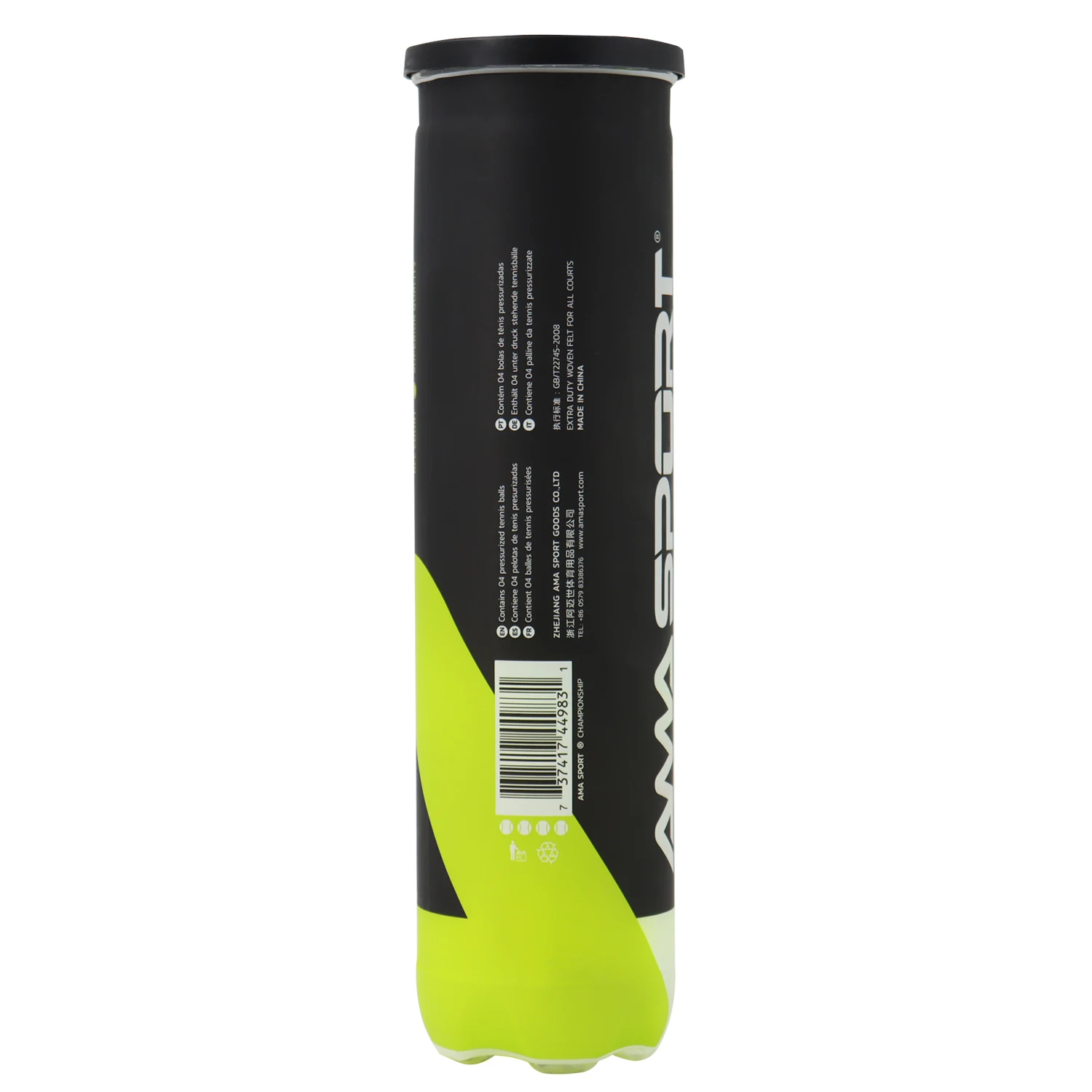 AMASPORT Championship Pressurized Tennis Balls 4 Balls/can for Training Practice Regular Duty Felt Pressurized Tennis Ball