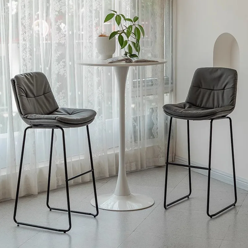 Black Stylish Lounge Bar Stool Modern Simple Back Leather Metal Nordic Chair Designer Comfortable Taburete Alto Furniture pipedream наручники металлические designer metal handcuffs