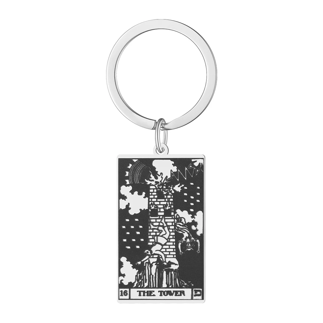 

Stainless Steel The Tower Tarot Key Vintage Talisman Jewelry Key Chain for Men and Women
