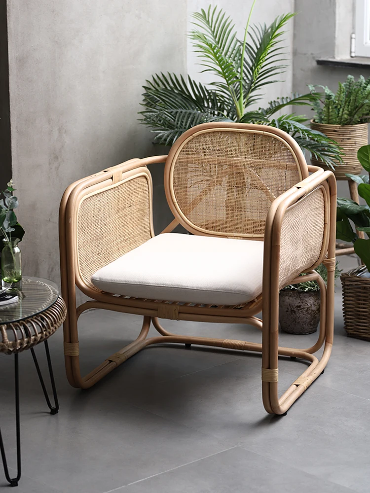 

Rattan Chair Retro Chair Backrest Chair Handmade Rattan Woven Bed & Breakfast Style Balcony Rattan Chair