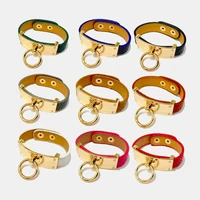 Top Quality 9 Colors Single Circle Leather Gold Plated Stainless Steel Bracelets Bangle For Women Fashion Jewelry 1