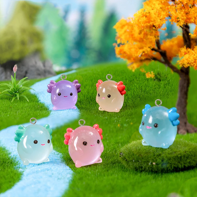 10Pcs Kawaii Luminous Hexaceratops Doll Resin Charms Cute Animals Crafts Pendants for DIY Keychain Jewelry Making Findings