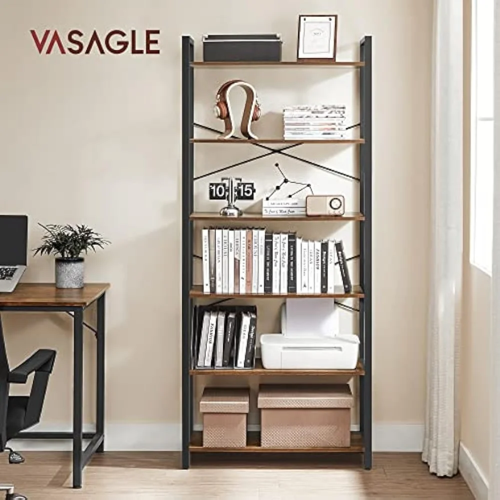 VASAGLE Bookshelf, 6-Tier Bookcase, Tall Display Shelf, Freestanding Storage Shelf, Room Divider, for Home Office, Living Room, Bedroom, Study, Rustic
