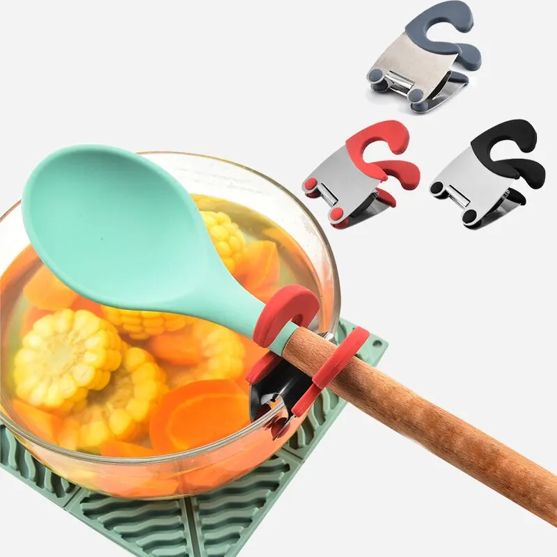 Pot Clip Stainless Steel Pot Holder Spoon Rest Silicone Anti Scald Grip Easy Fixed Clamp Kitchen Accessories Tools kitchen utensil holder kitchen accessories kitchen tool kitchen holder clip silicone kitchen holder kitchen anti scald holder