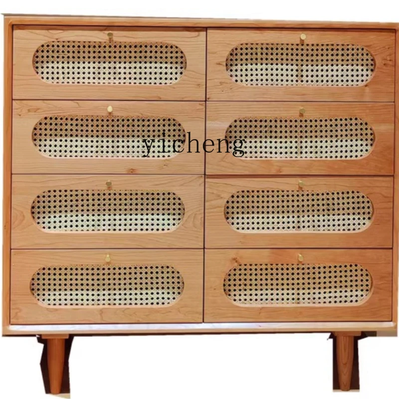 

Zk Multi-Functional Solid Wood Chest of Drawers Rattan Drawer Storage Cabinet