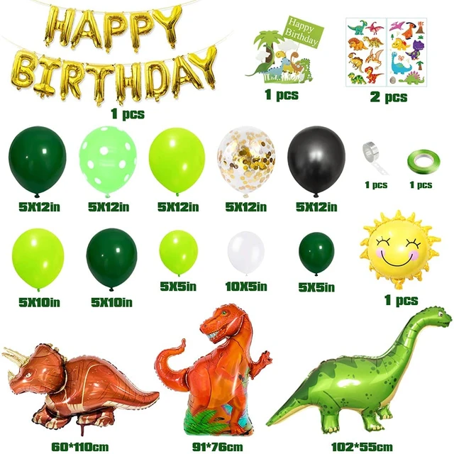 Decorazioni per feste di compleanno di dinosauri palloncino di compleanno  per ragazzo buon compleanno verde Dino forniture per feste a tema con Cake  Topper - AliExpress