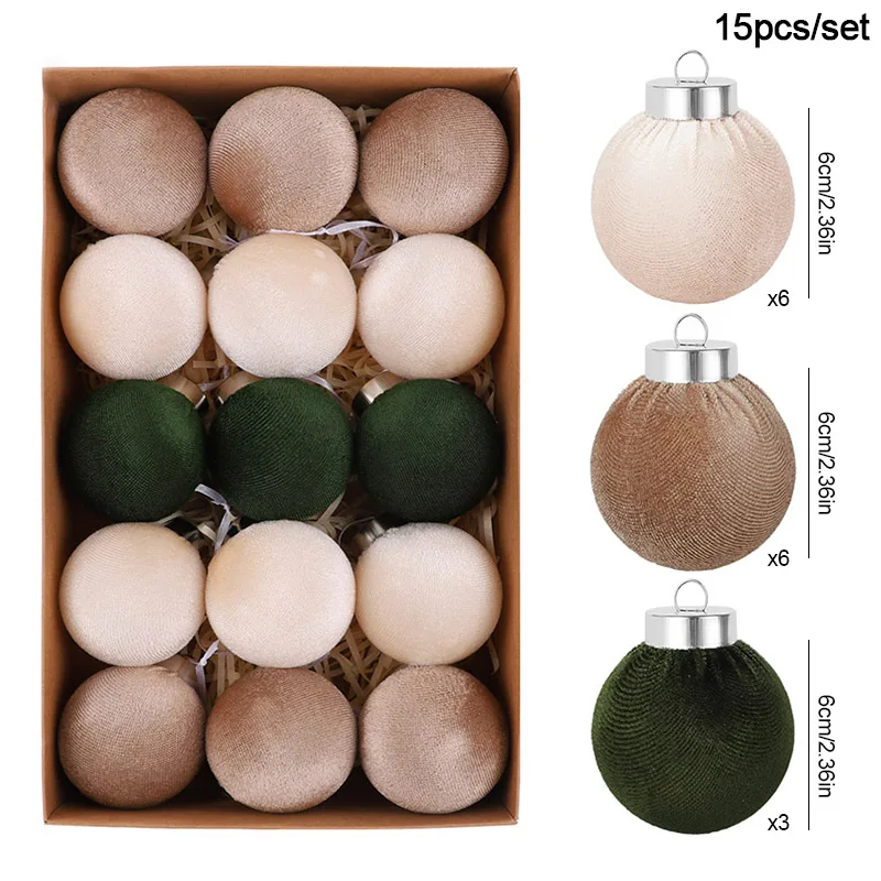 15pcs 6cm Velvet Christmas Ball Pendant Big Xmas Tree Hanging Ball Ornaments 2025 Christmas Decoration For Home New Year Party