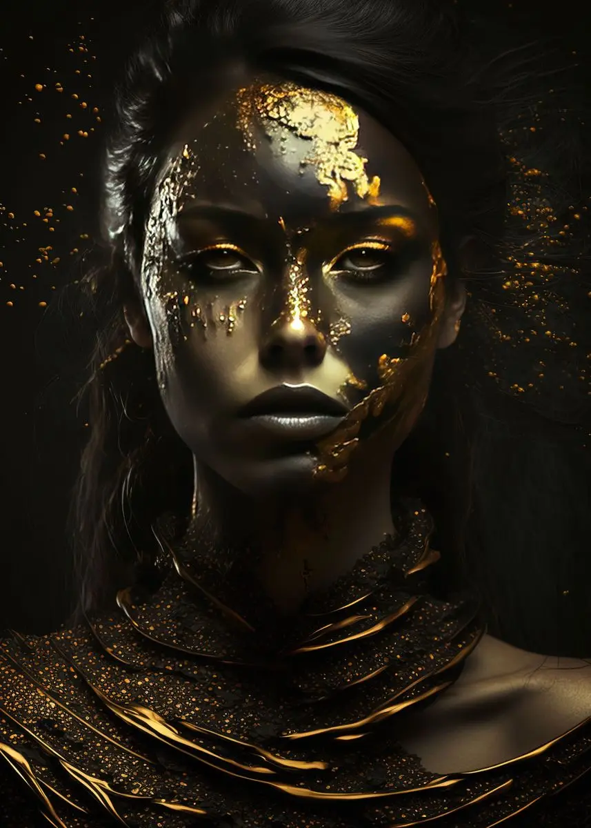 Elegant African Black and Gold Woman Portrait Canvas Art for Modern Living Room Decor
