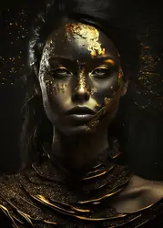 Elegant African Black and Gold Woman Portrait Canvas Art for Modern Living Room Decor (Clear)