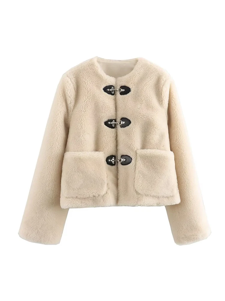 Fashion Women Thick Warm Faux Fur Jacket Women Long Sleeve Coat Front Pocket Casual Outerwear Chic Ladies Winter Short Coats