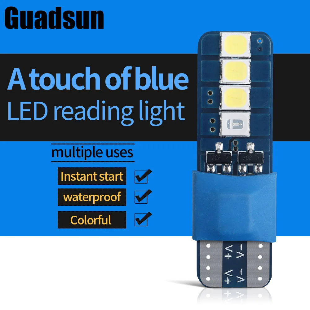 Guadsun 1PC T10 LED W5W W3W 168 194 2835 White Blue Bulb Dynamic