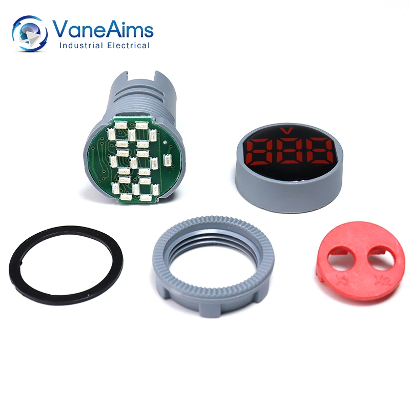 사각형 및 원형 패널 LED 디지털 디스플레이 AC30-500V 전압계, 전압 계량기, AC 220V 22mm 개방 직경, 미니 전압 테스터 게이지