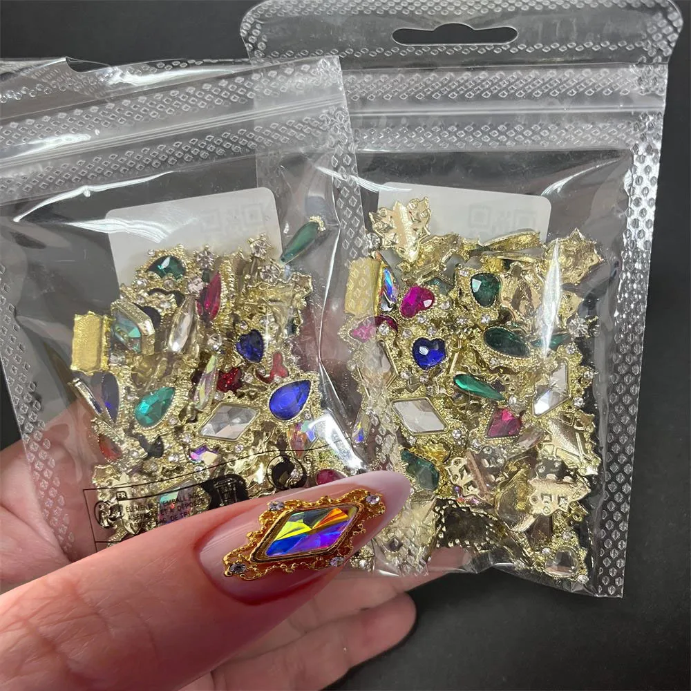 60pcs 네일 라인 석 네일 매력 하트 3D 빅 네일 보석 K9 유리 크리스탈 다이아몬드 빛나는 네일 매력 프리미엄 액세서리 *