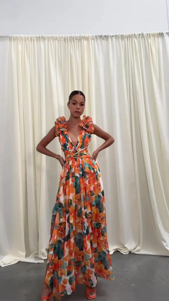 Women's Floral Maxi Dress - Deep V Neck, Sleeveless Backless Sundress, Y2K Style For Wedding Guest Or Summer - View #4