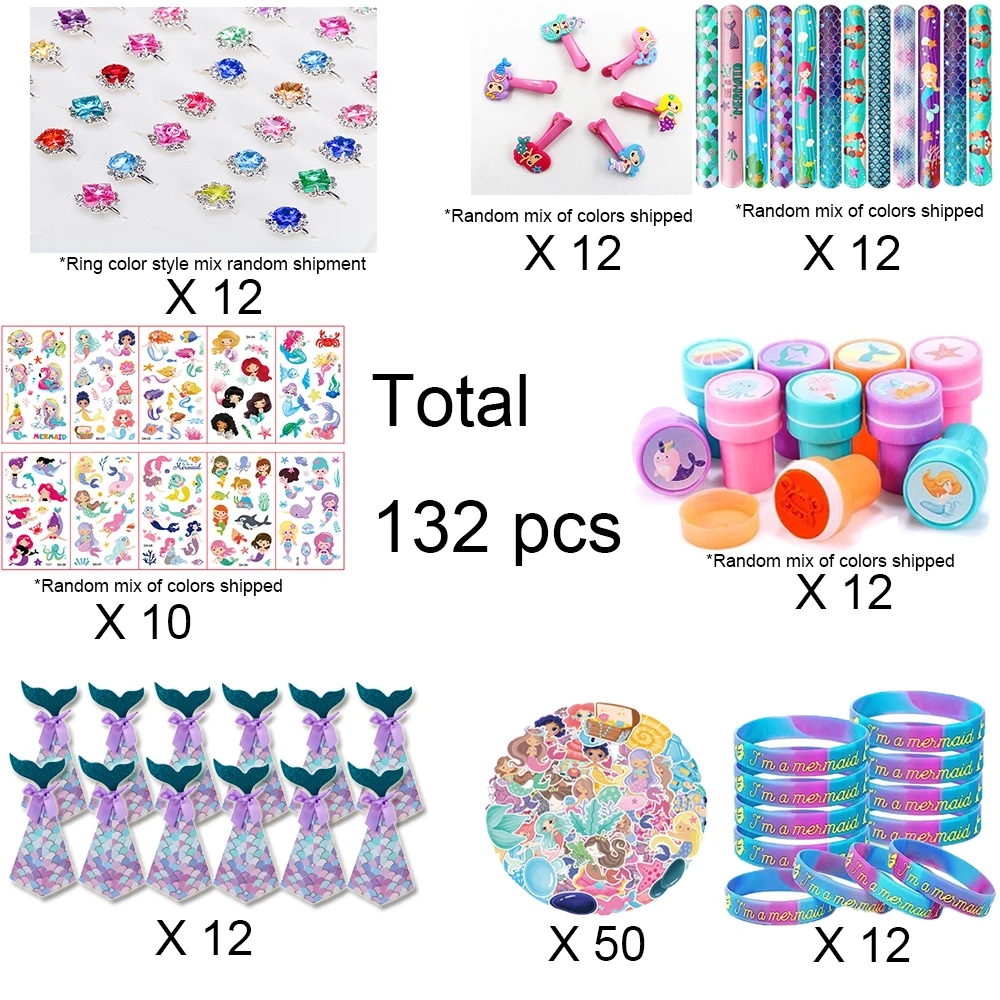 132Pcs Mermaid Party Favors Gifts for Girls, Mermaid Birthday Party Decorations,Mermaid Supplies Toys School Classroom Student