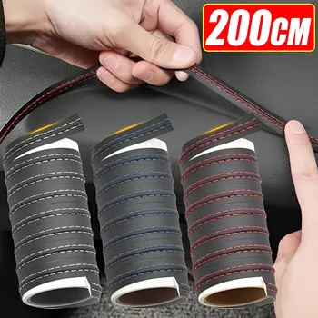 50/200CM interni auto linea di decorazione in pelle PU modanatura autoadesiva Trim cruscotto linea decorativa striscia treccia rossa fai da te