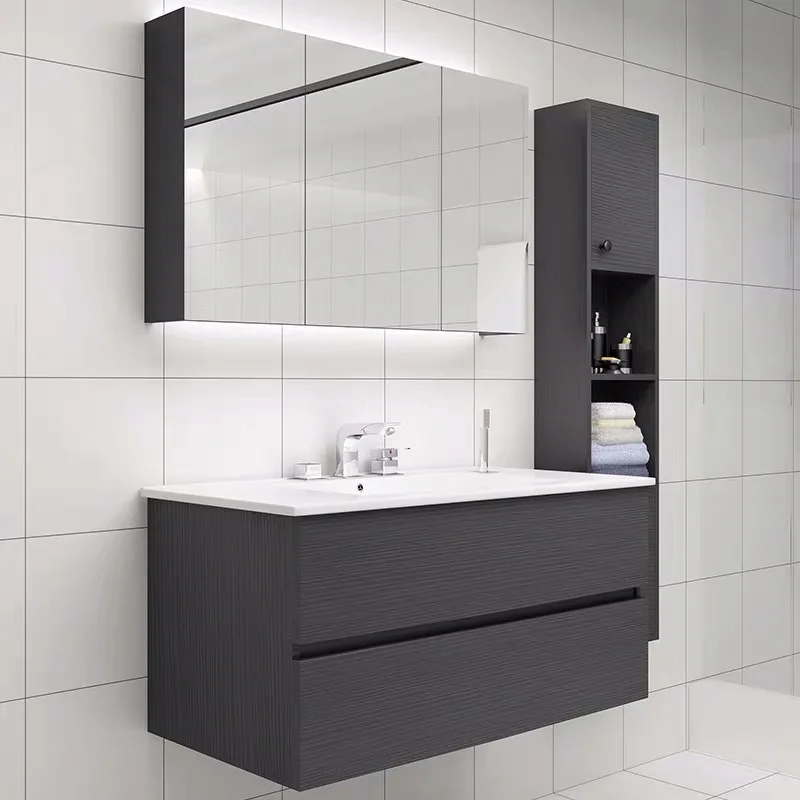 European White Modern Mirror Cabinet Vanity Toilet Furniture Bathroom Cabinet With Ceramic Wash Sink