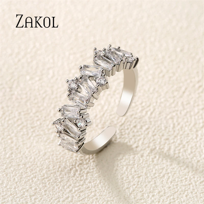 ZAKOL New Zircon Open Rings For Women Fashion Hollow Colorful Crystal Inlay Rings For Girl Office Daily Elegance Jewelry Gifts