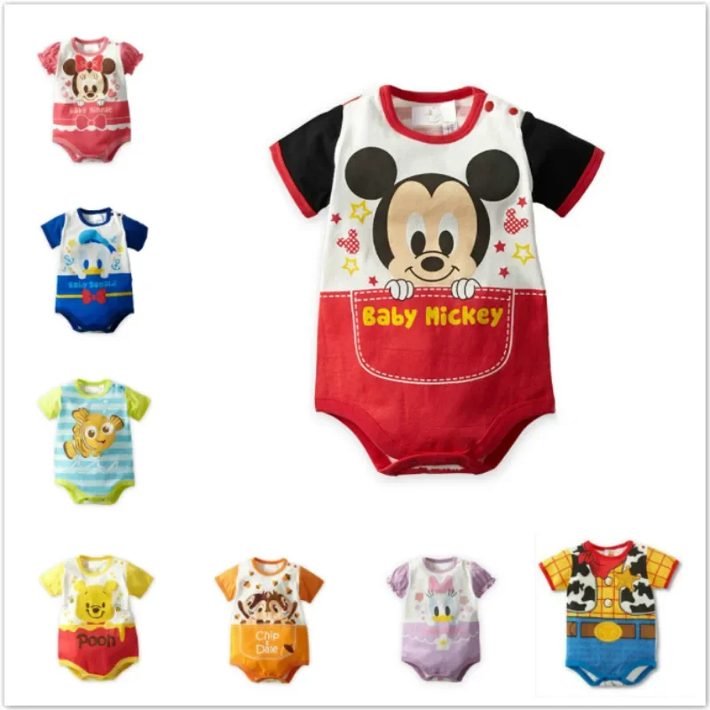 Summer Newborn Cartoon Baby Boys Rompers Girl Clothes Bear Mickey Pooh Baby Rompers Short Sleeve Cotton Pajamas Infant Jumpsuits baby sleepwear baby clothes set