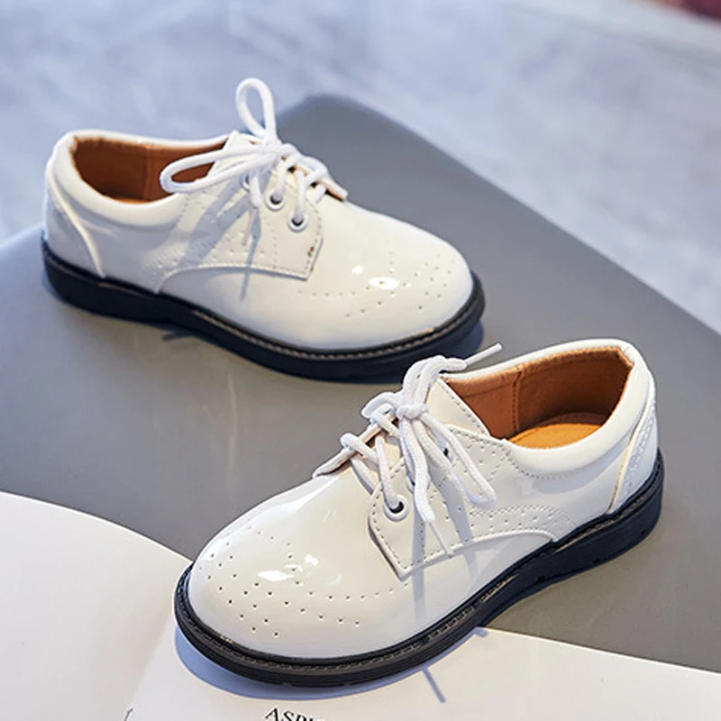 Brogues Toddler Boys White Formal Shoes England Style Classic Boys Shoes 4yrs To 12yrs Preppy Patent Leather Kid Oxford Shoe Boy