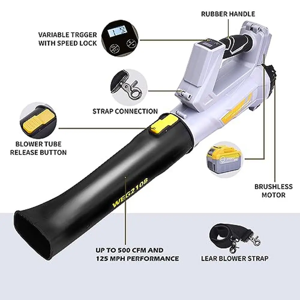 Cordless Leaf Blower 500 CFM 2 x 21V 4.0Ah Battery Charger Turbo Technology Patio Lawn Care Yard Garden Cleaning Adjustable air blower electric blower
