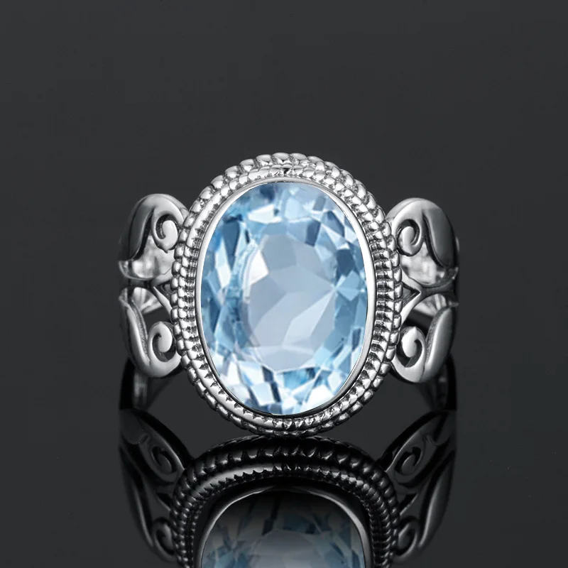 Anello Design Asimmetrico Anello Donna In Argento 925 Con Acquamarina Naturale - Pietra Ovale 5x3 Mm, Design Fashion, Regalo Gioiello Acquamarina Marzo