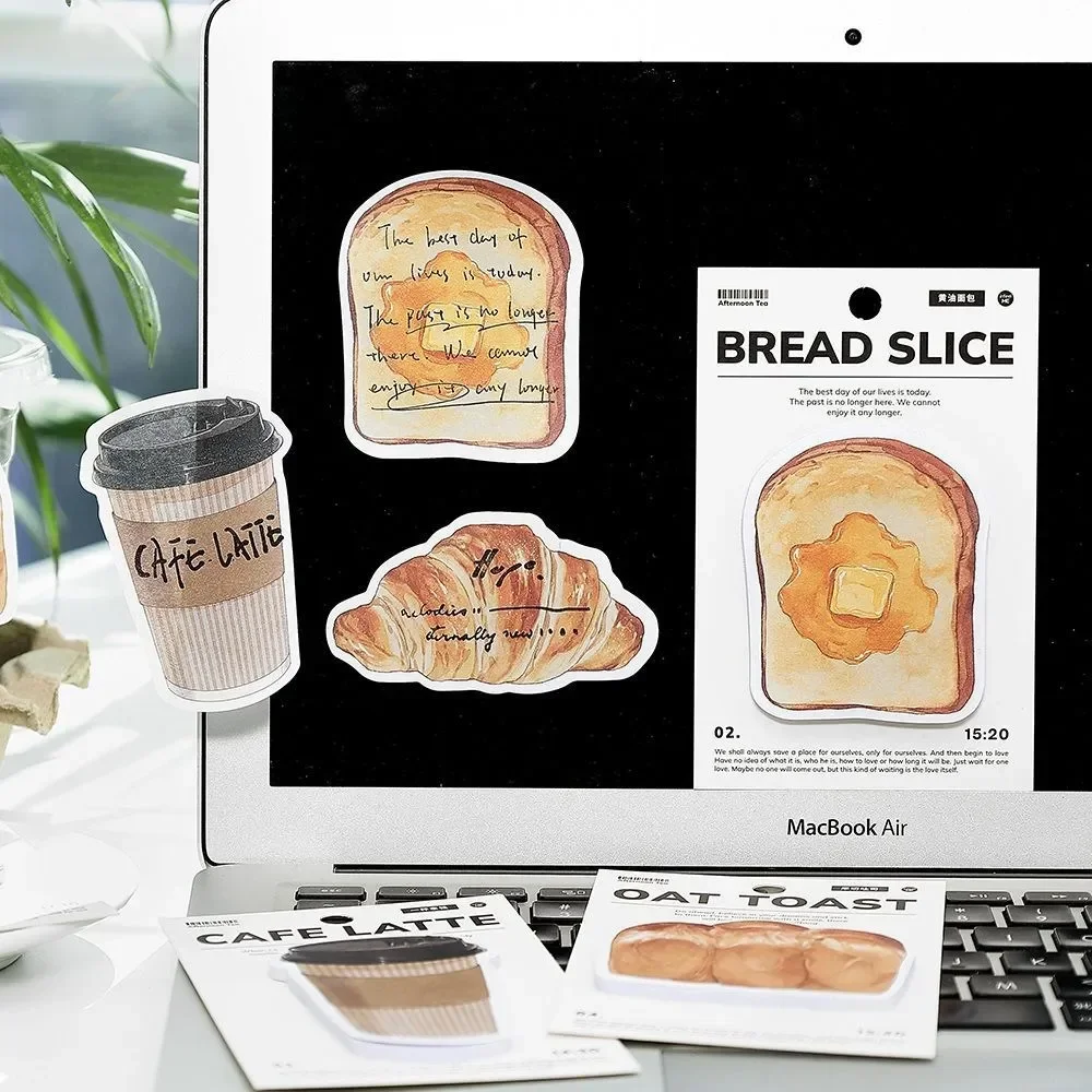 30 Pcs Cartoon Sticky Notes Kawaii bread toast coffee Memo Pads Sticker Student Gifts Stationery School Office Supplies 2