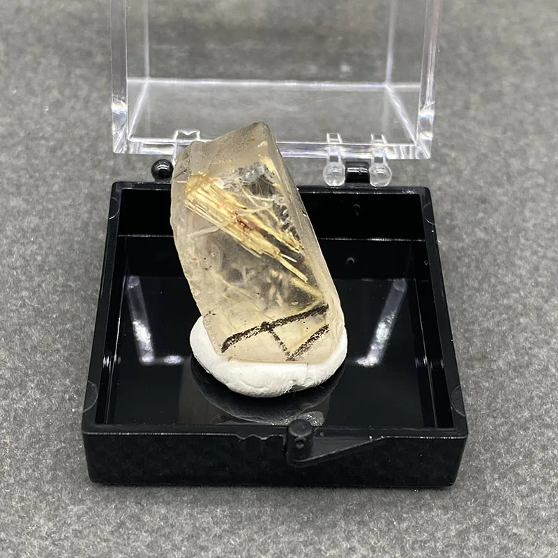 100% natural  golden hair crystal raw stone mineral specimen healing crystal gem collection +Box size ：35*35*35mm