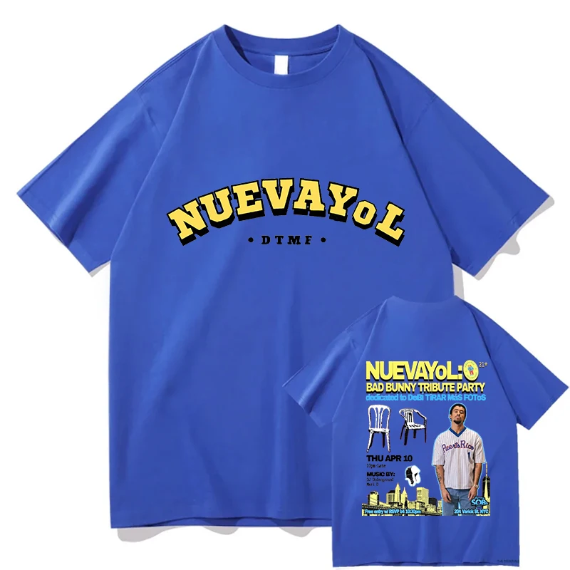 BAD BUNNY NUEVAYoL 티셔츠 반팔 코튼 남성 티셔츠 여름 루즈핏 힙합 스트릿웨어 유니섹스 패션 남성 그래픽 티셔츠