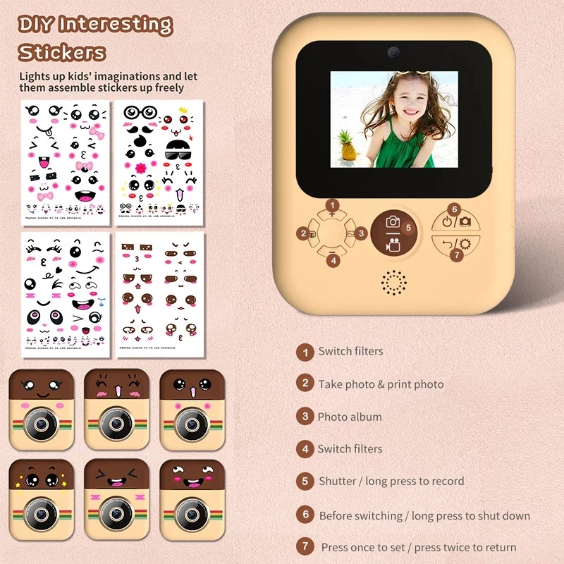 Children Camera Instant Print CP08 Dual Lens Kids Photo Printing Camera HD Video Recording with Thermal Paper Educational Toys digital camera