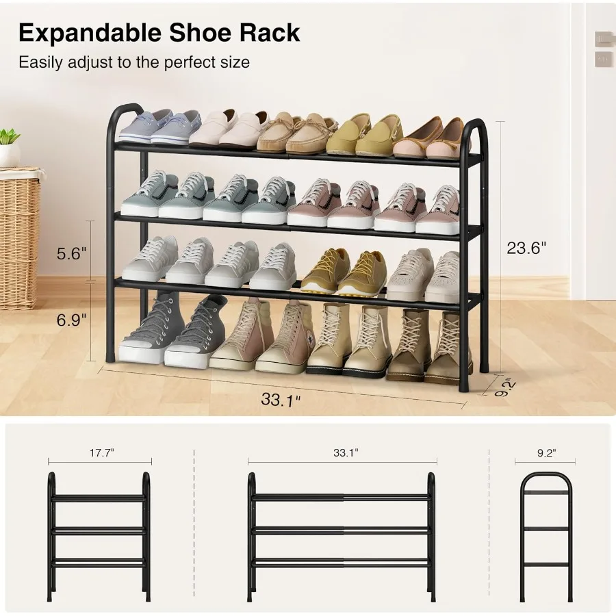 Expandable Shoe Rack 3Tier Metal Small Shoe Rack for Closet Up to 16 Pairs Adjustable Shoe Racks Storage for Front Door Entranc