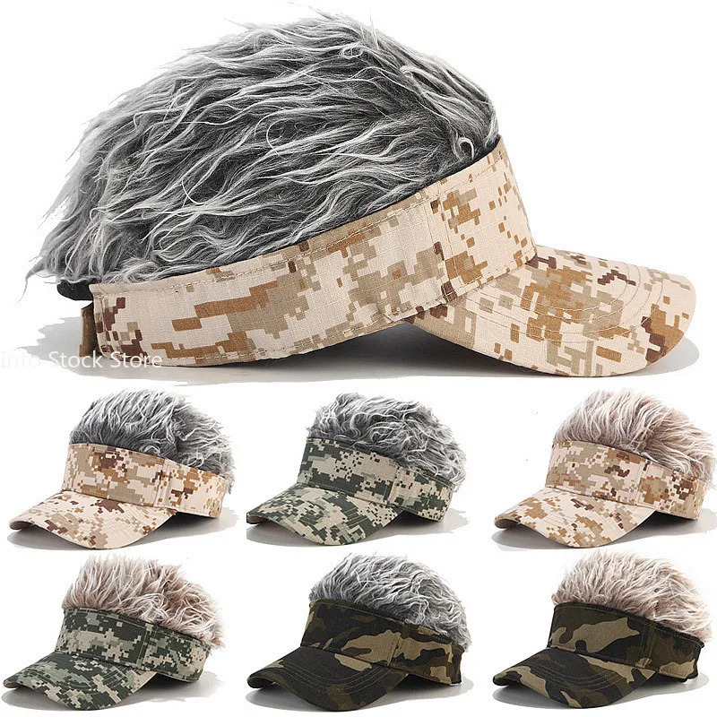 Creative Men Short Wig Camouflage Baseball Cap Adjustable Visor Spiked Hair Casual Tennis Hat hats for men