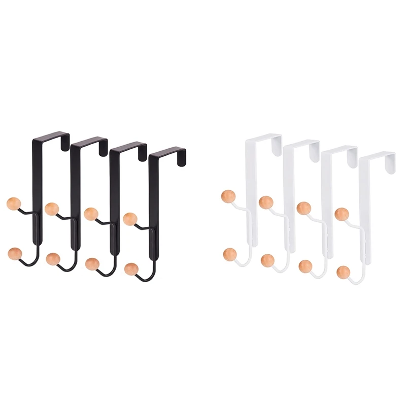 Promotion! 4Packs over the Door Double Hanger Hooks Sturdy Wooden Holds for Kitchen |