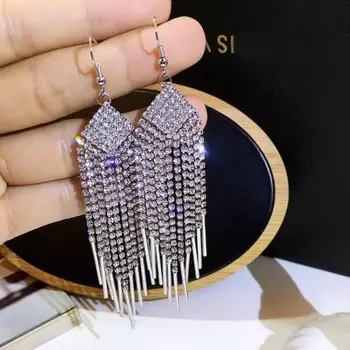 Korean Fashion Crystal Drop Earrings For Women Jewelry 2025 Trending New Luxury Exaggerated Women's Long Zircon Tassel Earrings