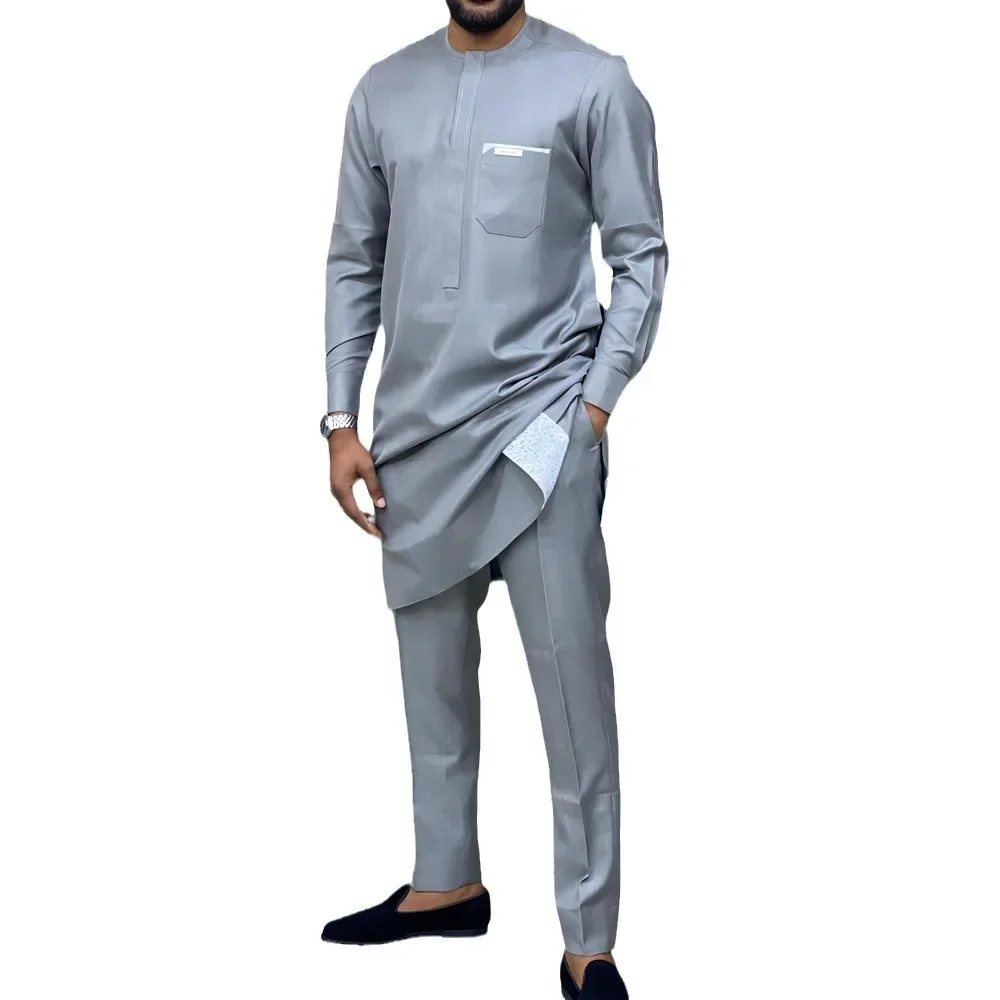 Dashiki Africa Clothing 2 Piece African Clothes for Men Spring Autumn Africa Long Sleeve O-neck Black Top Pant Matching Sets african dress
