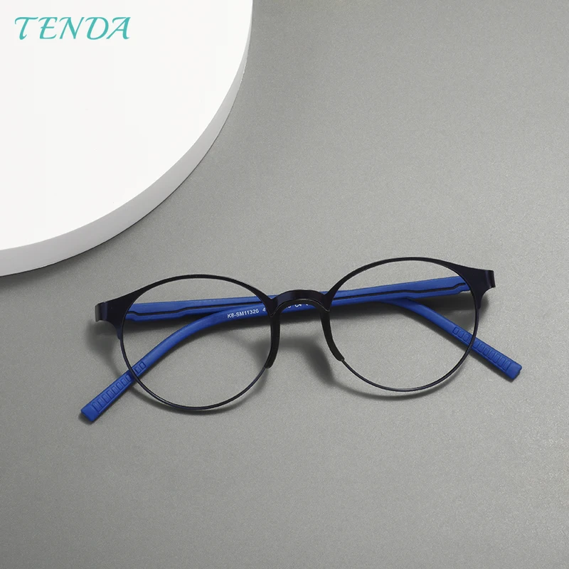 

Men and Women Small Size Round Full Rim Colorful Metal Spectacles With Spring Hinge For Prescription Lens