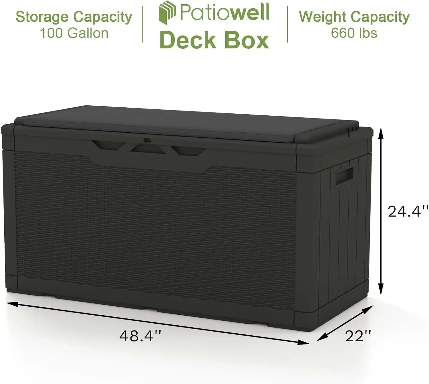 100 Gallon Resin Deck Box with cushion, Waterproof Large Outdoor Storage Box with Padlock for Patio Furniture and Gard 6