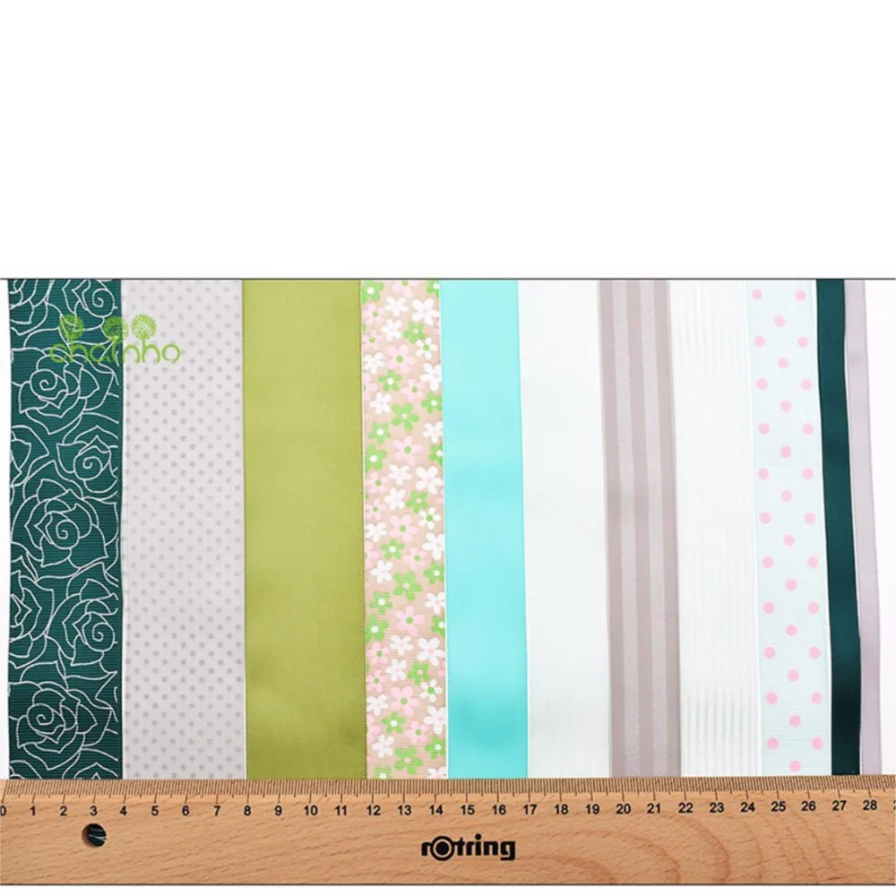 Chainho,Mix Green Ribbon Set,23 Yard/Lot,High quality,DIY Handmade Gift Craft Packing Wedding Hair Accessories Materials,RB15
