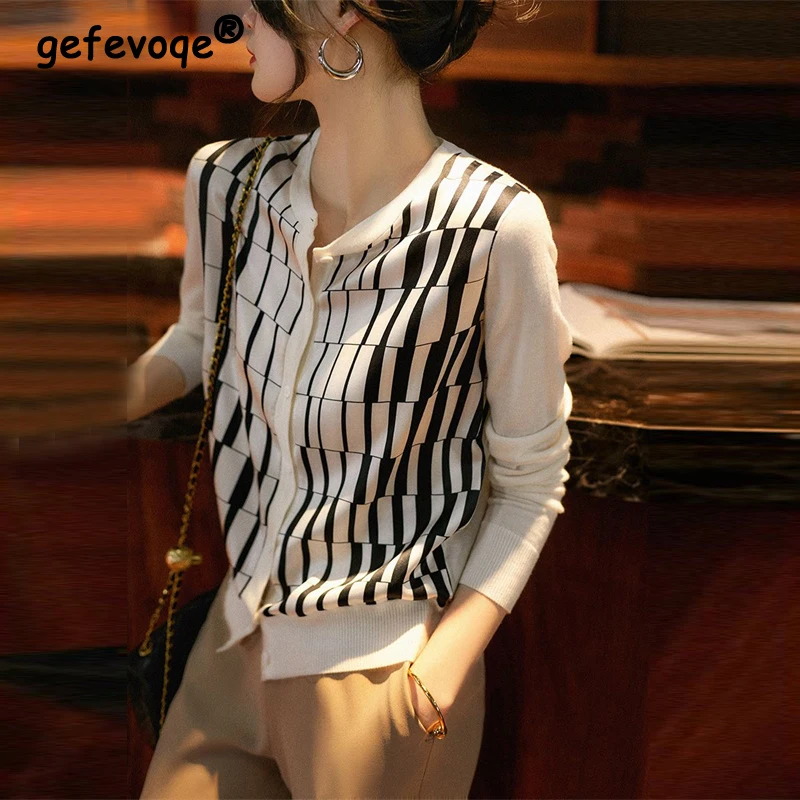 TAVIMART  -  00s Cottage Grunge Striped Knitted Sweater Autumn O Neck Long Sleeve Knitwears Preppy Style Vintage Y2K Baggy Pullovers Women