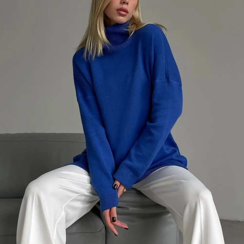 

Knitted Split Women's Turtleneck Sweater Oversized Casual Ladies Pullover Jumpers 2023 Winter Long Sleeve Top Female Sweaters